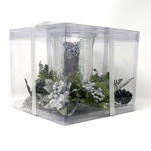 8" Glass Hurricane w/ Floral Ring-silver